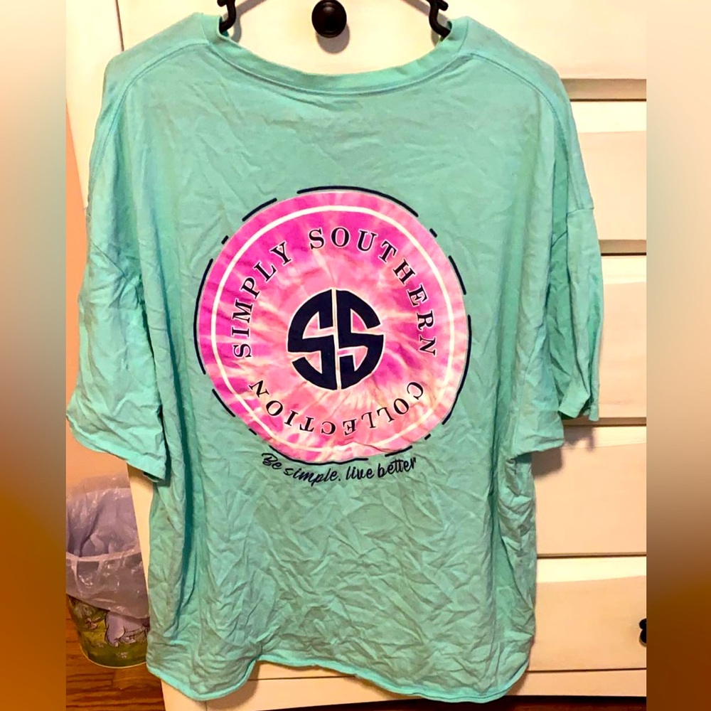 Simply Southern Mint With Pink Tie-Dye T-Shirt- Size: 2X